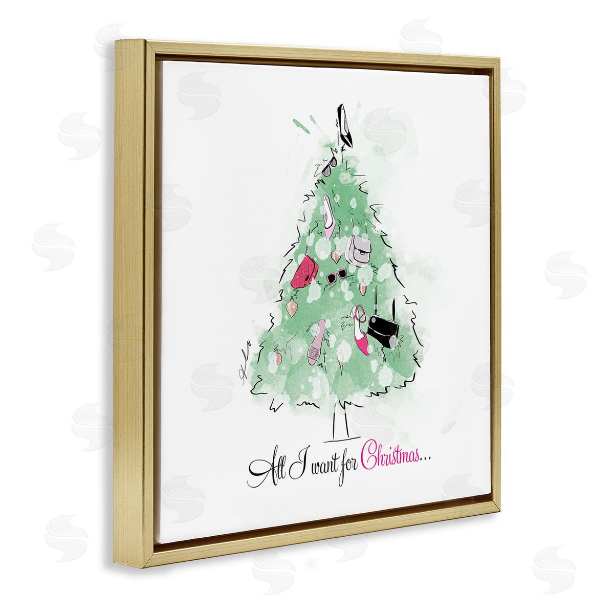 Alison Petrie All I want For Christmas Fashion Gold Floating Frame Canvas Wall Art Print