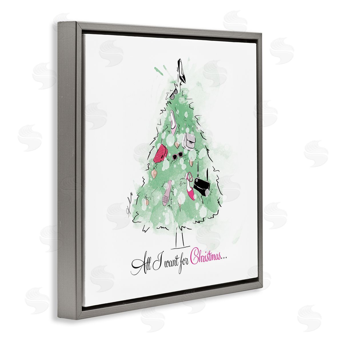 Alison Petrie All I want For Christmas Fashion Gray Floating Frame Canvas Wall Art Print
