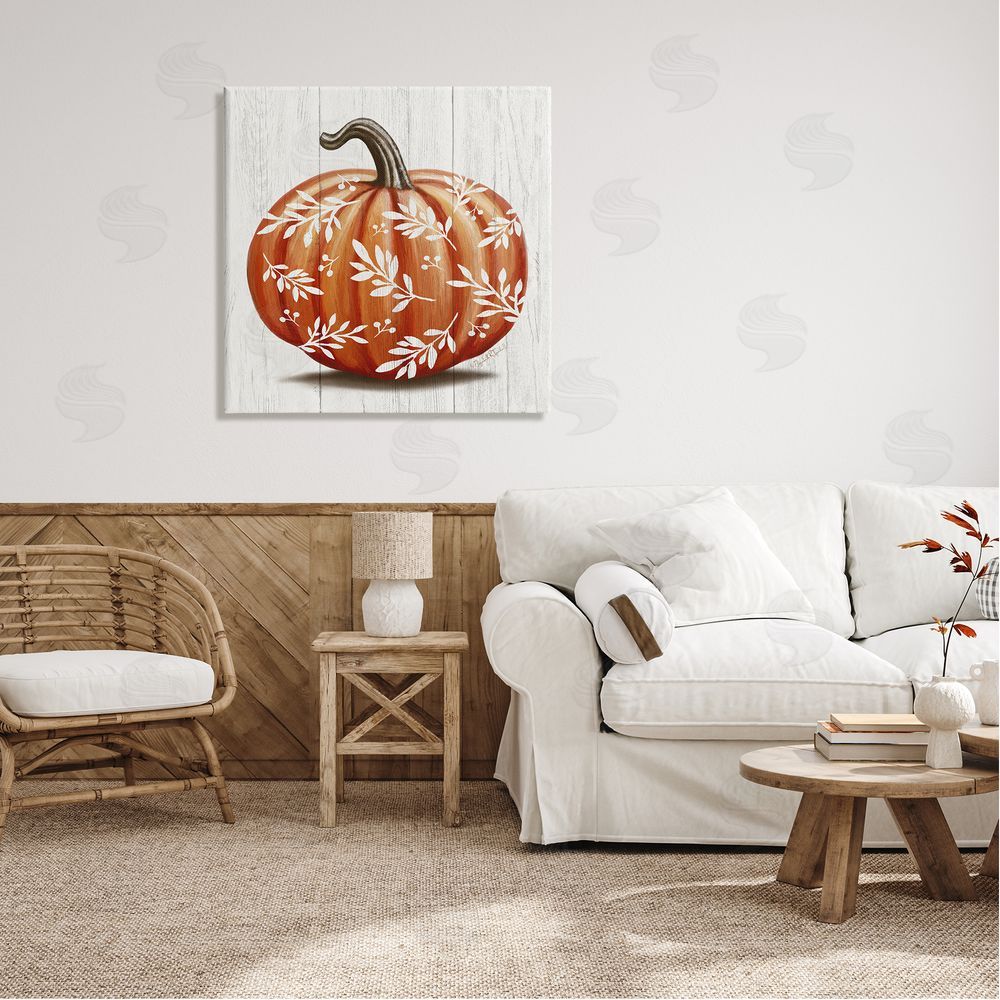 Elizabeth Tyndall Orange Fall Botanical Pumpkin Canvas Wall Art in Room