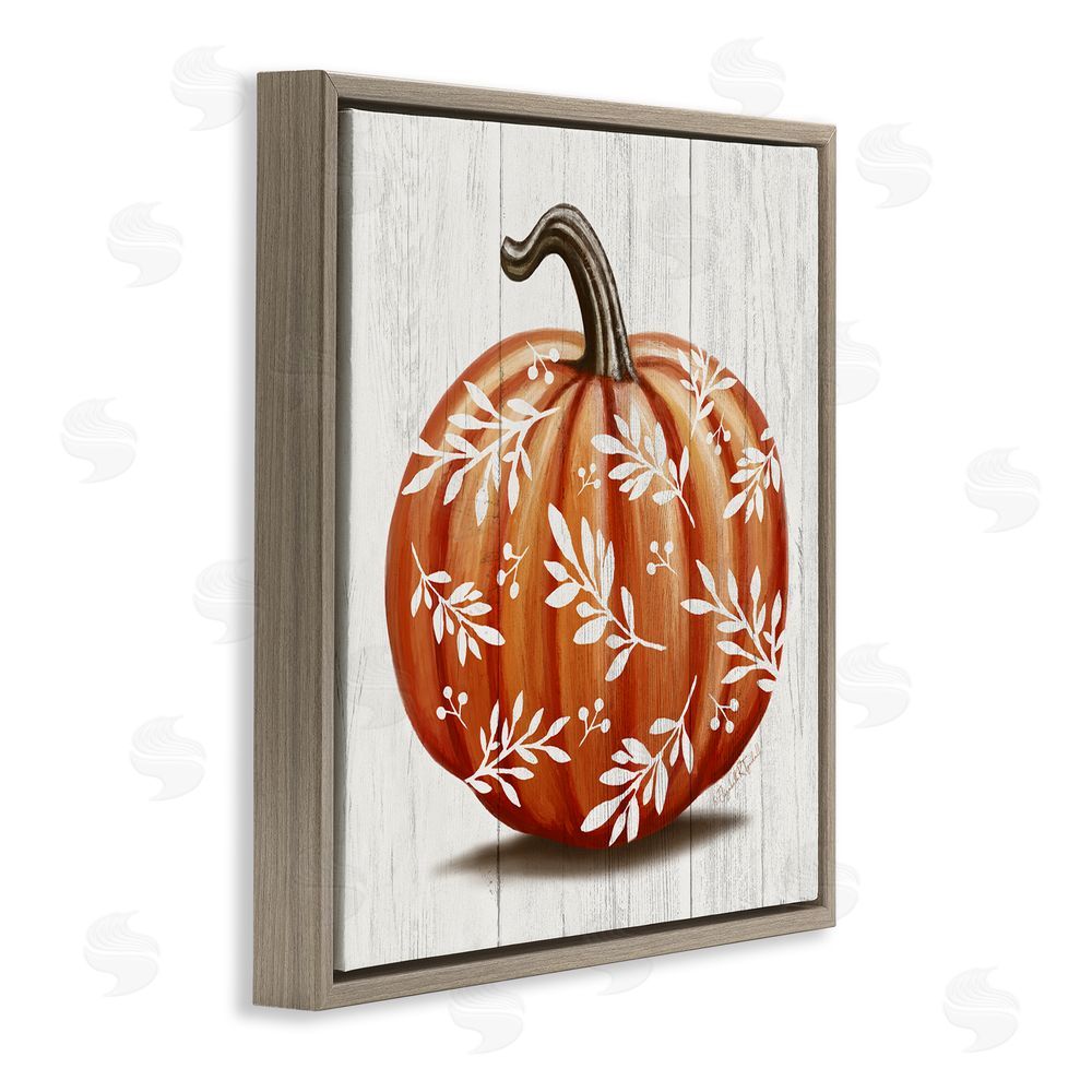 Elizabeth Tyndall Orange Fall Botanical Pumpkin Brown Floating Frame Canvas Wall Art Print
