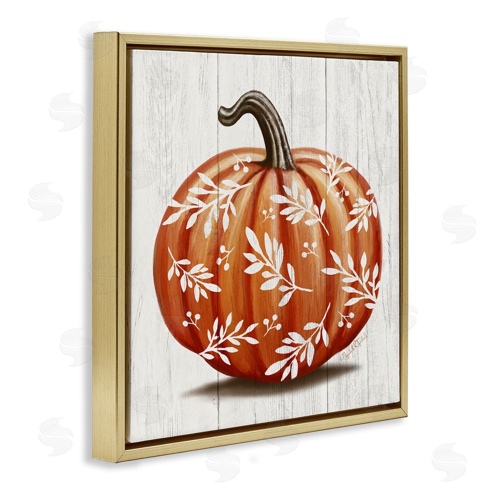 Elizabeth Tyndall Orange Fall Botanical Pumpkin Gold Floating Frame Canvas Wall Art Print