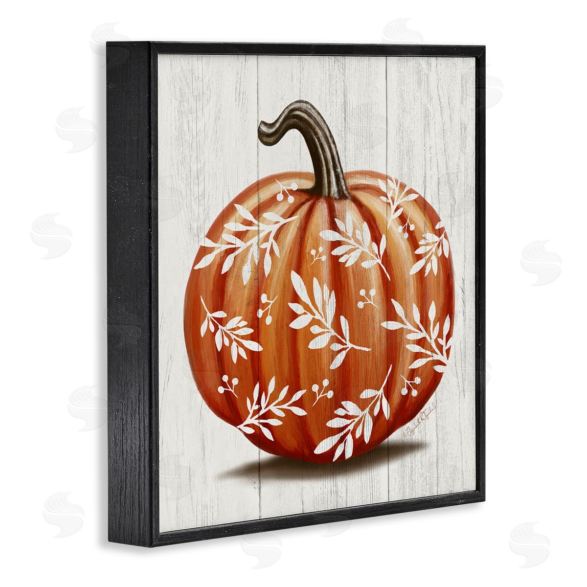 Elizabeth Tyndall Orange Fall Botanical Pumpkin Black Framed Glicee Wall Art Print