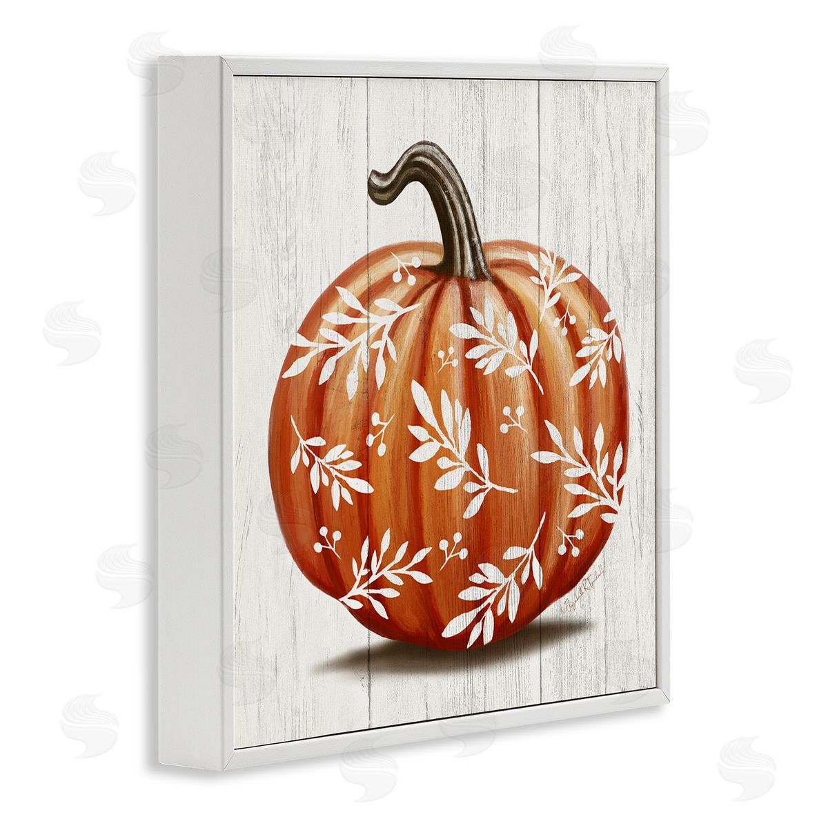 Elizabeth Tyndall Orange Fall Botanical Pumpkin White Framed Glicee Wall Art Print