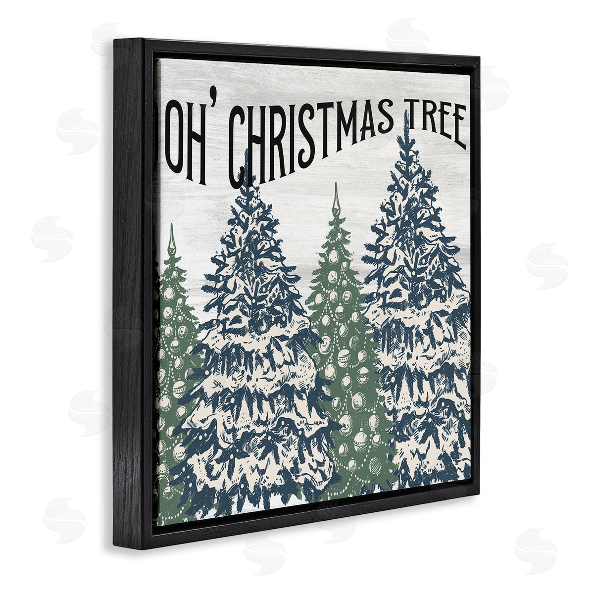 Kim Allen Oh Christmas Tree Vintage  Black Floating Frame Canvas Wall Art Print