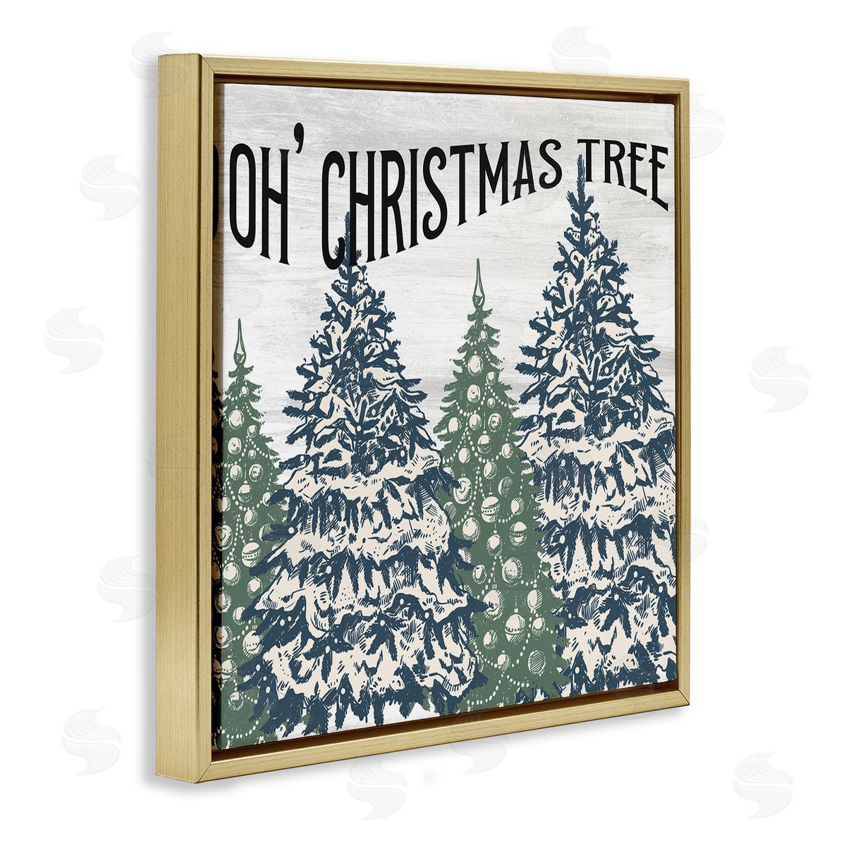 Kim Allen Oh Christmas Tree Vintage  Gold Floating Frame Canvas Wall Art Print