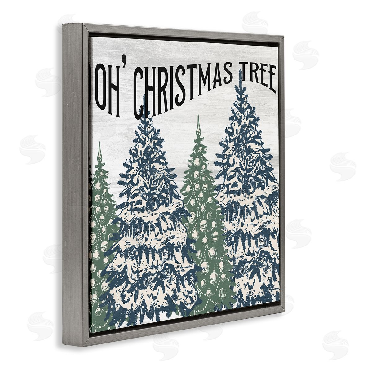 Kim Allen Oh Christmas Tree Vintage  Gray Floating Frame Canvas Wall Art Print