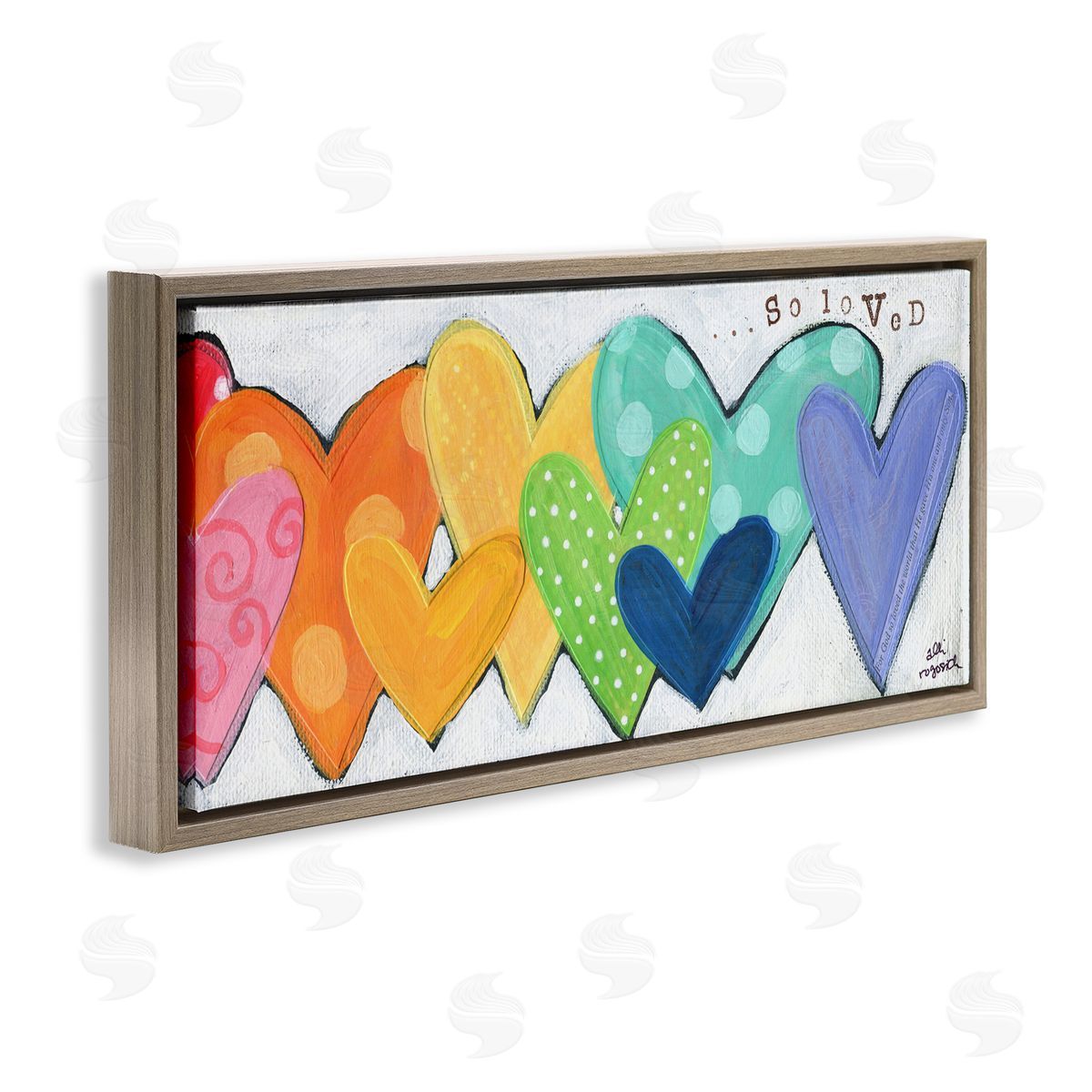 Patterned Hearts So Loved Brown Floating Frame Canvas Wall Art, Home Decor by Alli Rogosich