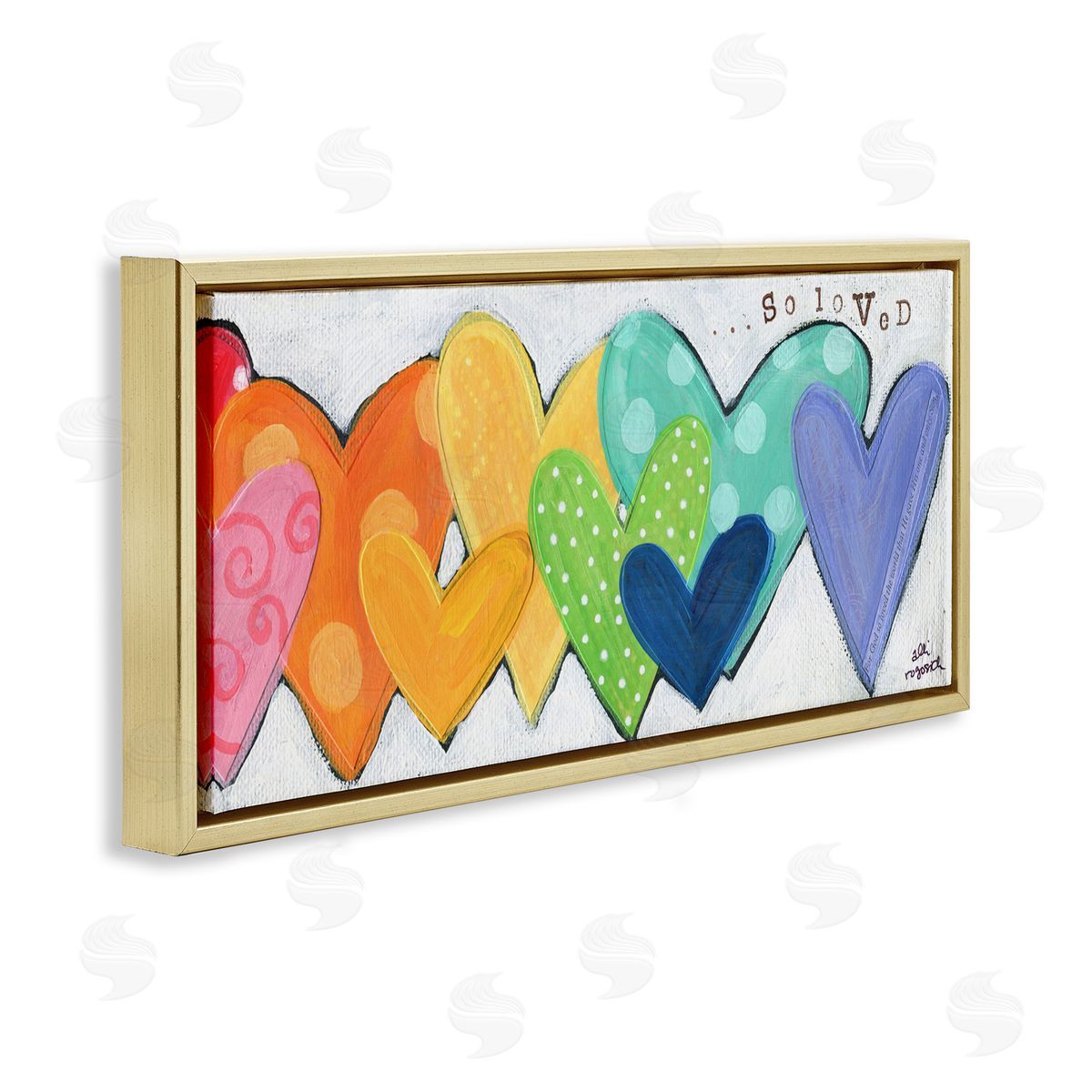 Patterned Hearts So Loved Gold Floating Frame Canvas Wall Art, Home Decor by Alli Rogosich