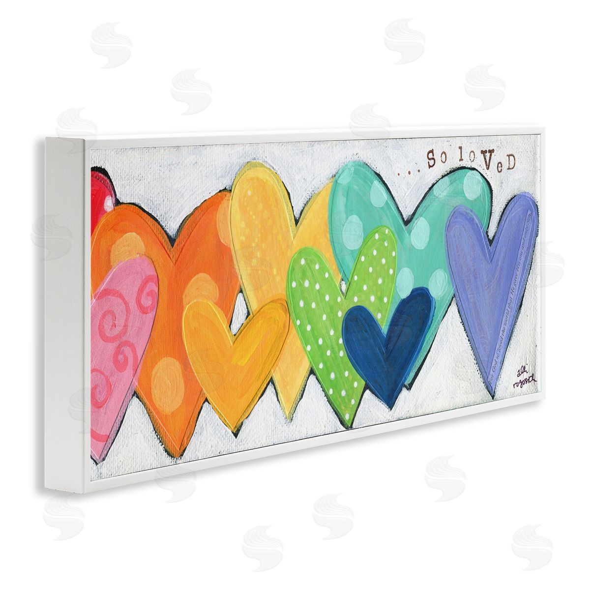 Patterned Hearts So Loved White Frame Print Wall Art, Home Decor by Alli Rogosich