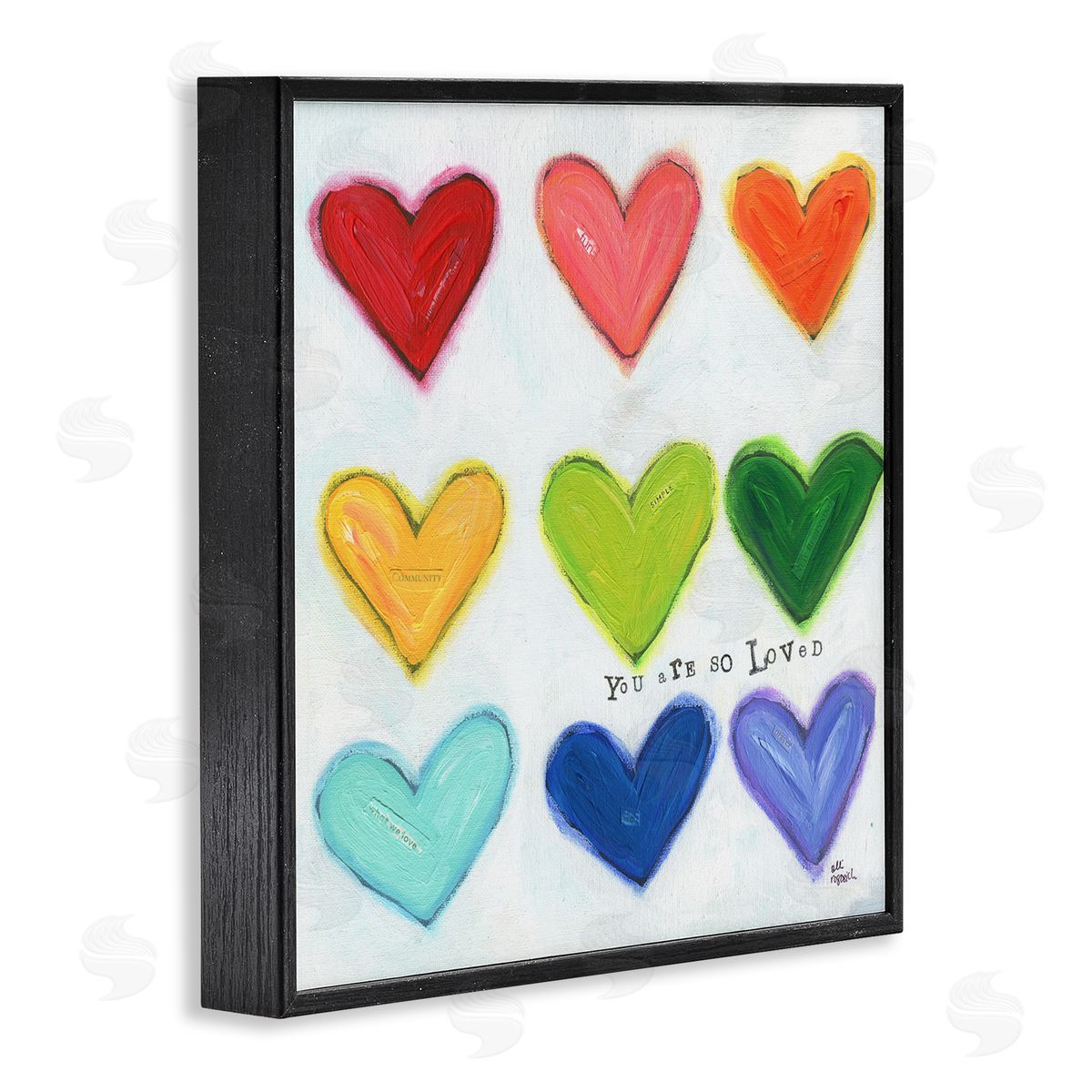 You Are So Loved Rainbow Hearts Black Frame Print Wall Art, Home Decor by Alli Rogosich