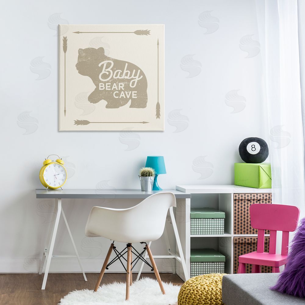Stupell Studio Baby Bear Cave Animal Sign Canvas Wall Art in Room