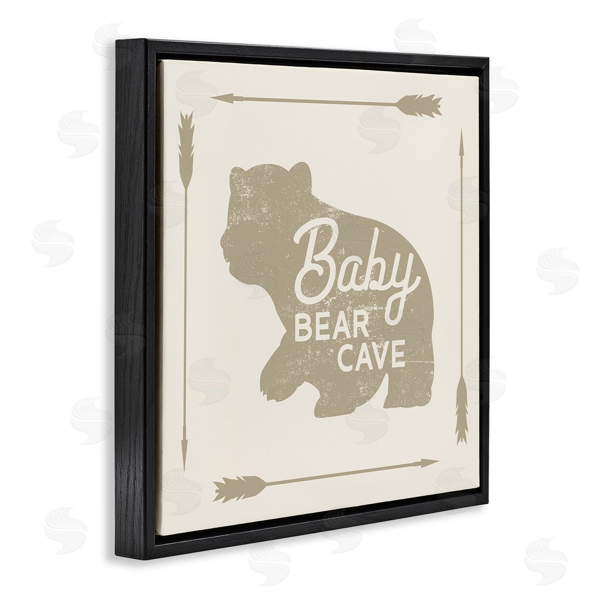 Stupell Studio Baby Bear Cave Animal Sign Black Floating Frame Canvas Wall Art Print