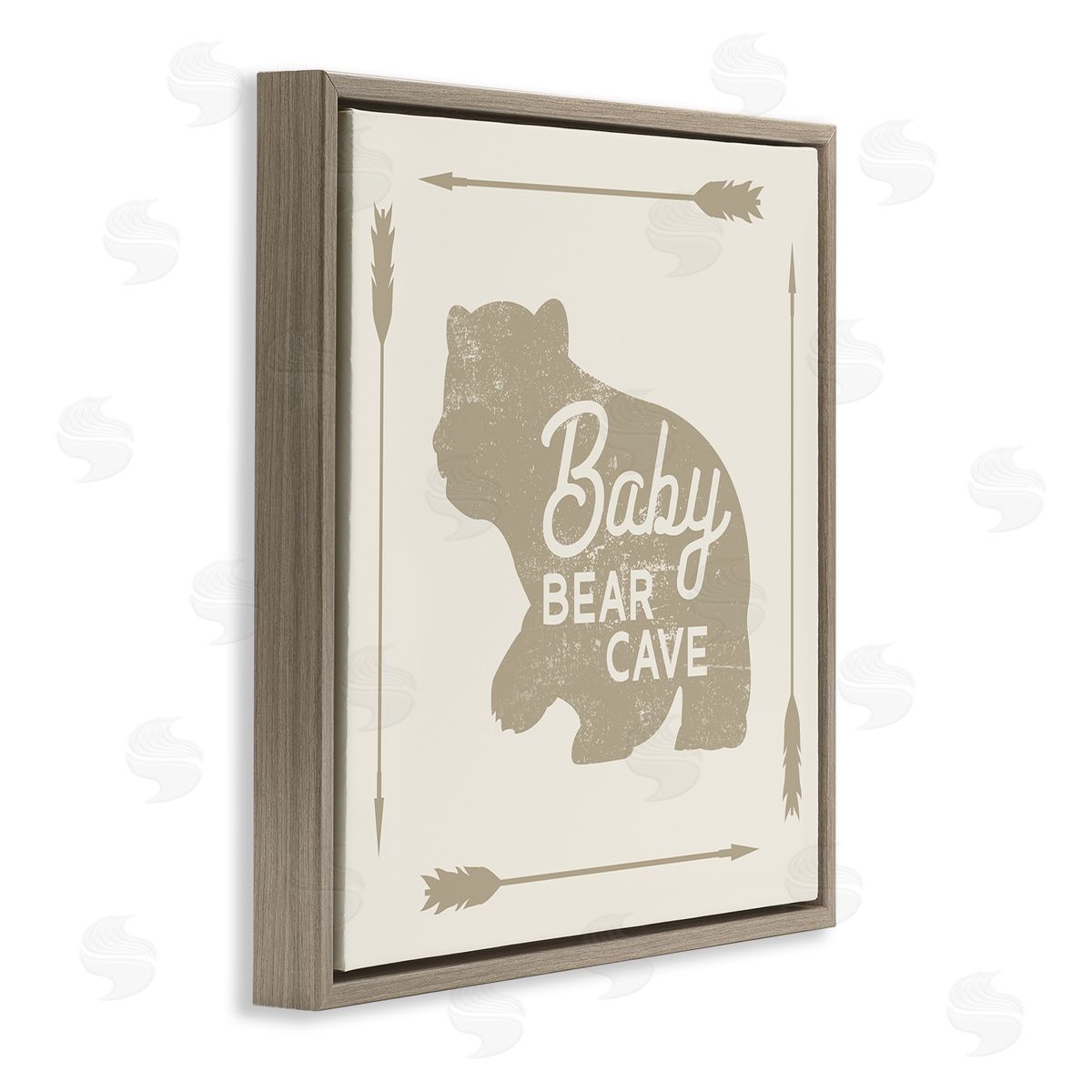 Stupell Studio Baby Bear Cave Animal Sign Brown Floating Frame Canvas Wall Art Print