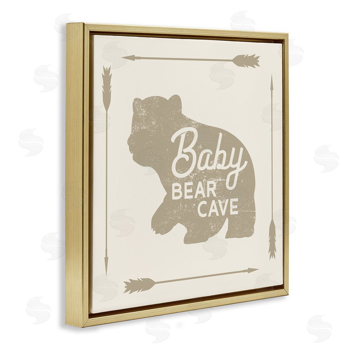Stupell Studio Baby Bear Cave Animal Sign Gold Floating Frame Canvas Wall Art Print