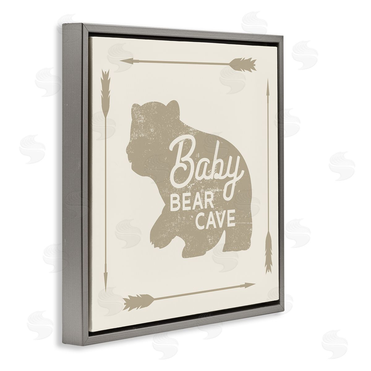 Stupell Studio Baby Bear Cave Animal Sign Gray Floating Frame Canvas Wall Art Print