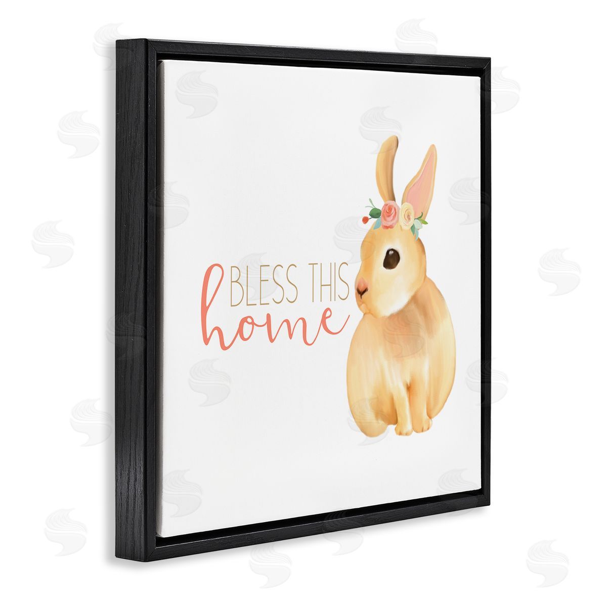 Kim Allen Bless This Home Bunny Black Floating Frame Canvas Wall Art Print