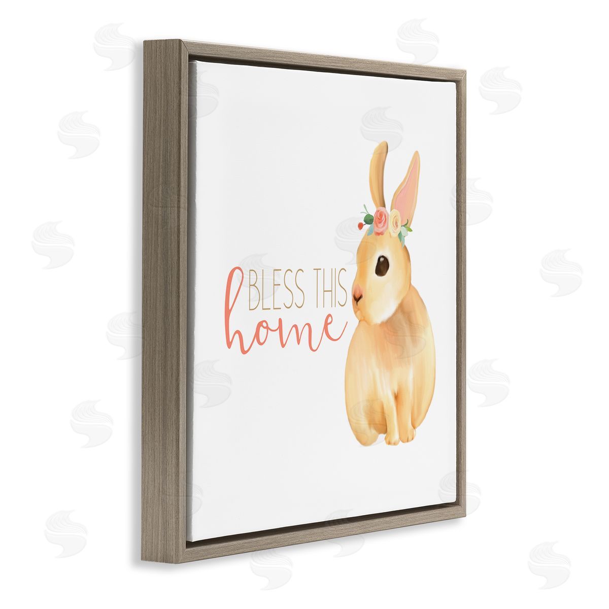 Kim Allen Bless This Home Bunny Brown Floating Frame Canvas Wall Art Print