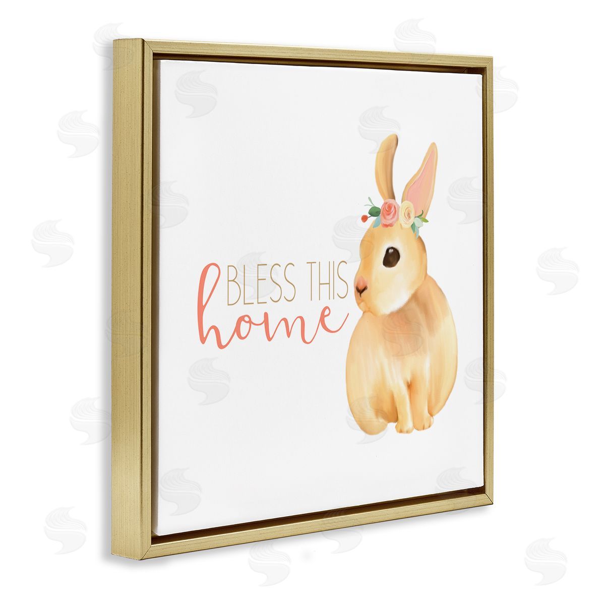 Kim Allen Bless This Home Bunny Gold Floating Frame Canvas Wall Art Print