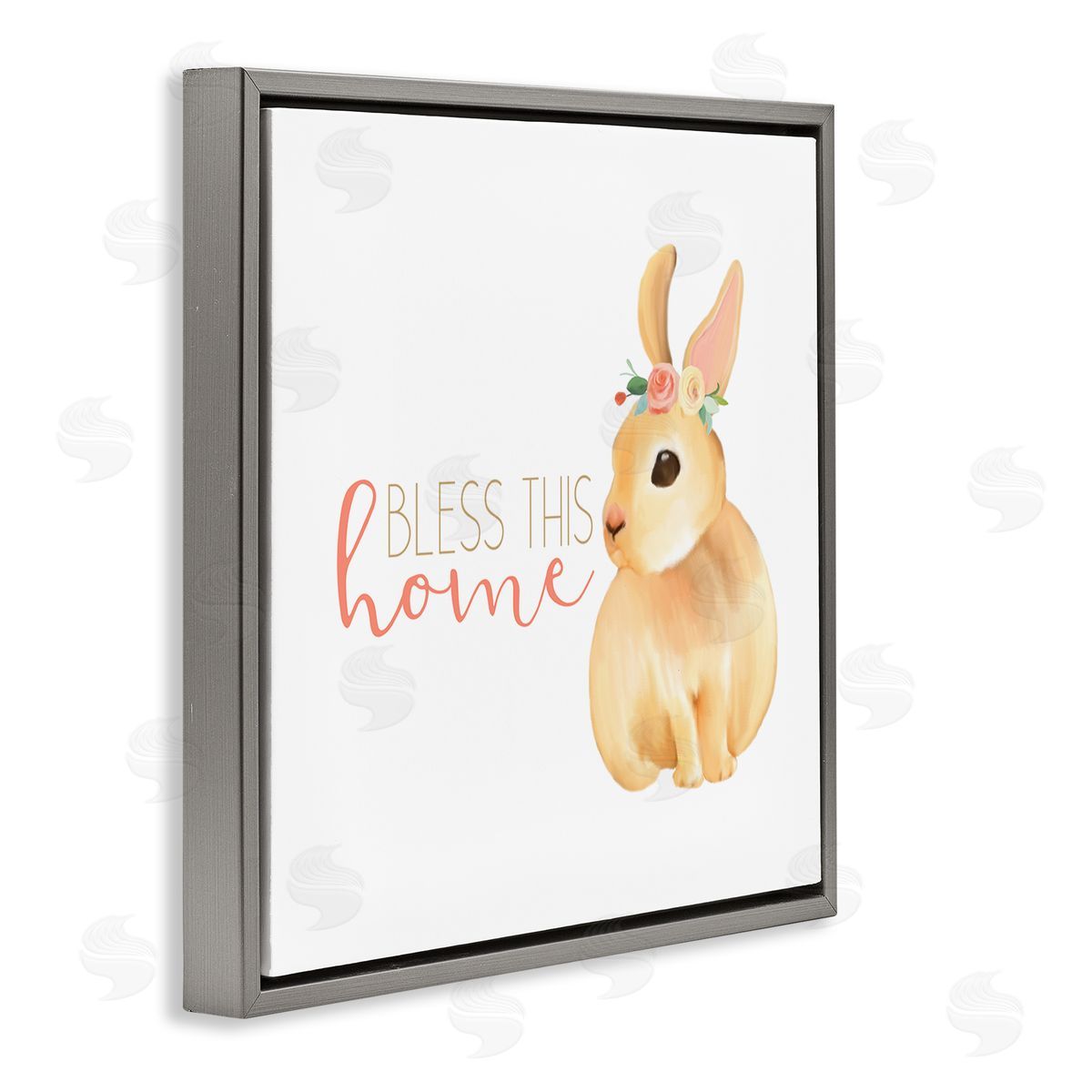 Kim Allen Bless This Home Bunny Gray Floating Frame Canvas Wall Art Print