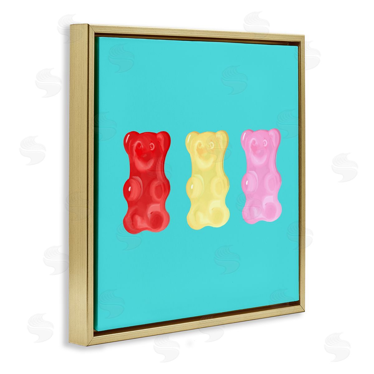 Cute Gummy Bear Candies Gold Floating Frame Canvas Wall Art, Home Decor by Ashley Singleton