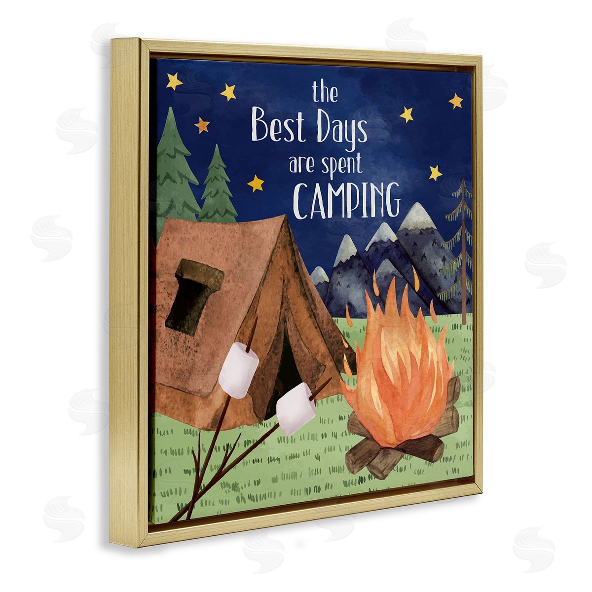 Nicole DeCamp Best Days Spent Camping Scenery Gold Floating Frame Canvas Wall Art Print