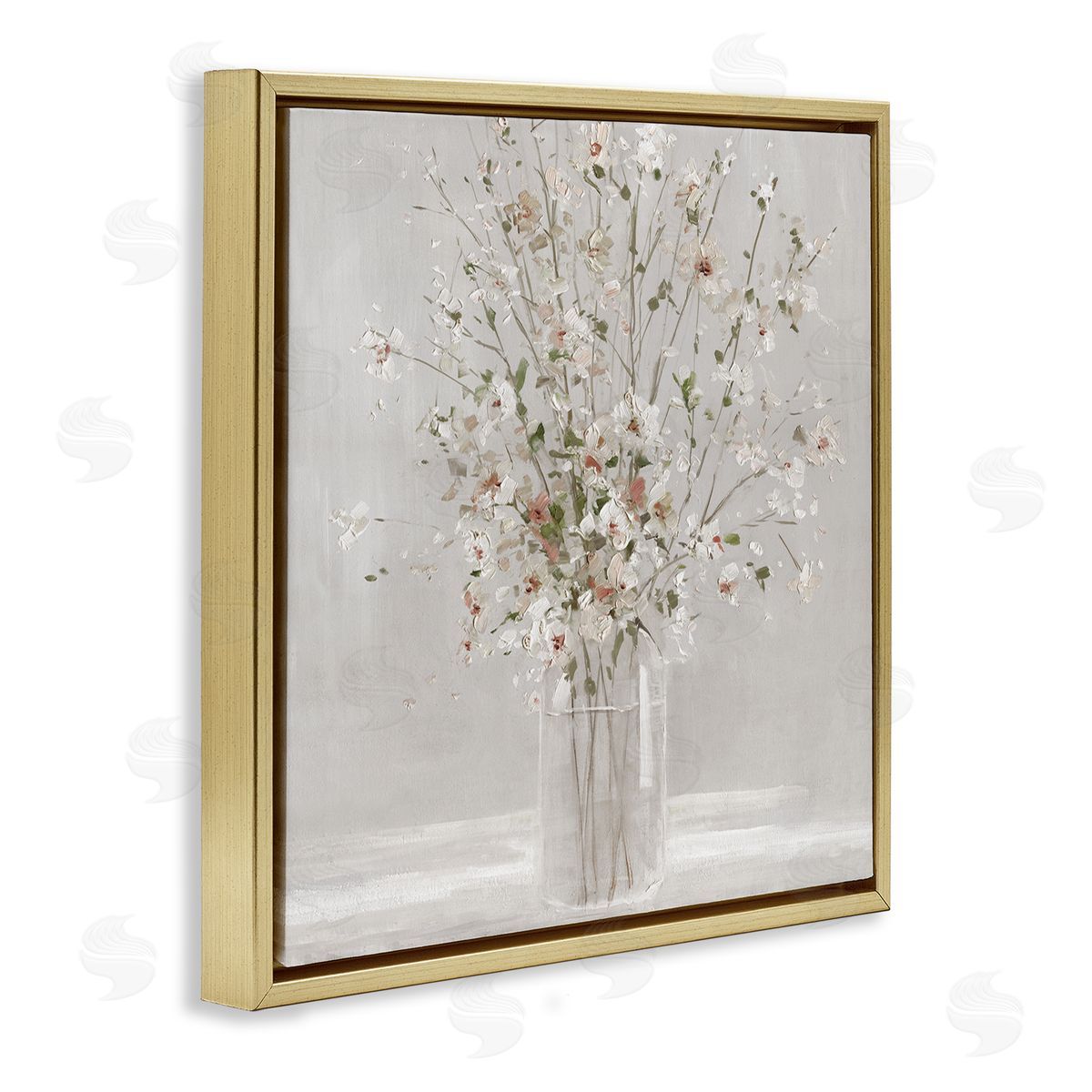 Neutral Flower Vase Arrangement Gold Floating Frame Canvas Wall Art, Home Decor by Sally Swatland