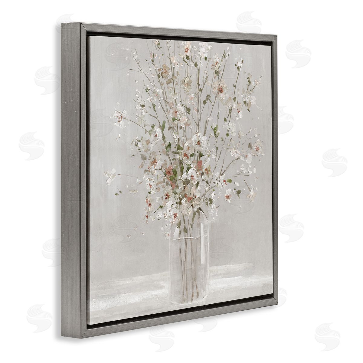 Neutral Flower Vase Arrangement Grey Floating Frame Canvas Wall Art, Home Decor by Sally Swatland