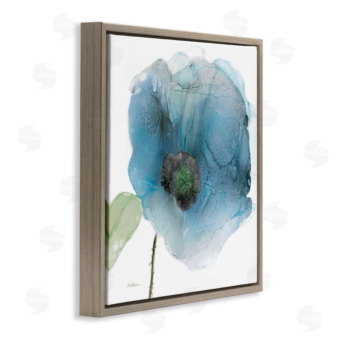 Carol Robinson Abstract Blue Flower Shape  Brown Floating Frame Canvas Wall Art Print