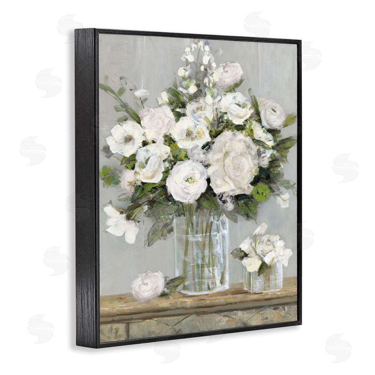 Country White Full Blossoms Black Frame Print Wall Art, Home Decor by Sally Swatland