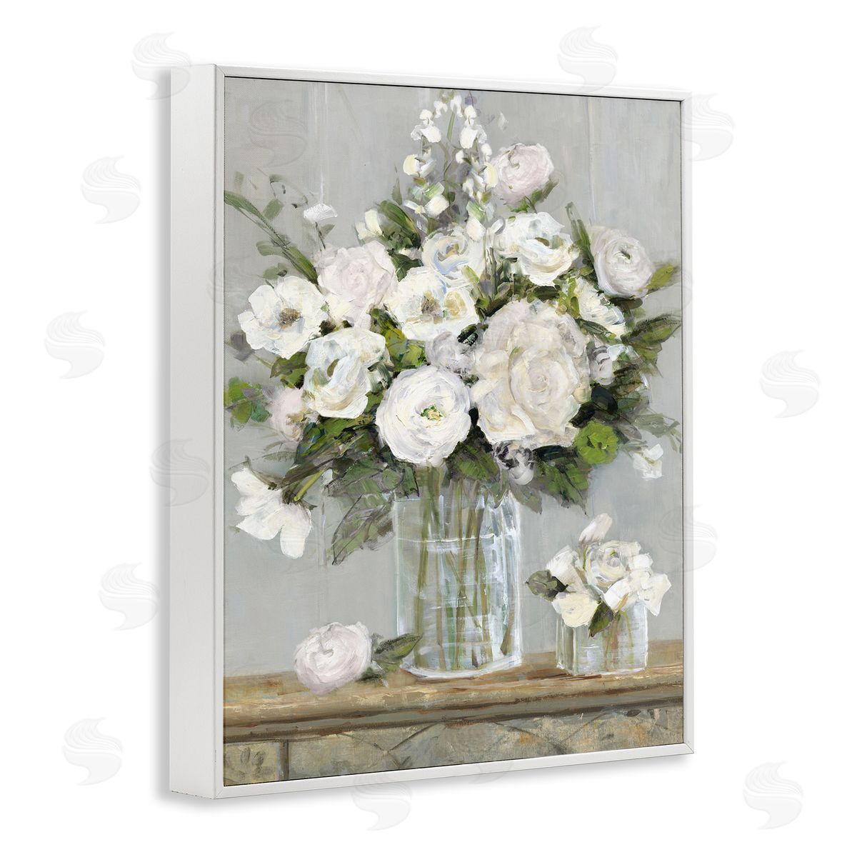 Country White Full Blossoms White Frame Print Wall Art, Home Decor by Sally Swatland