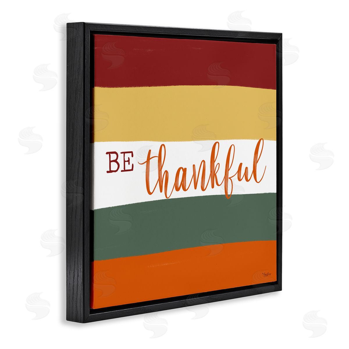 Gigi Louise Be Thankful Autumn Stripes Black Floating Frame Canvas Wall Art Print
