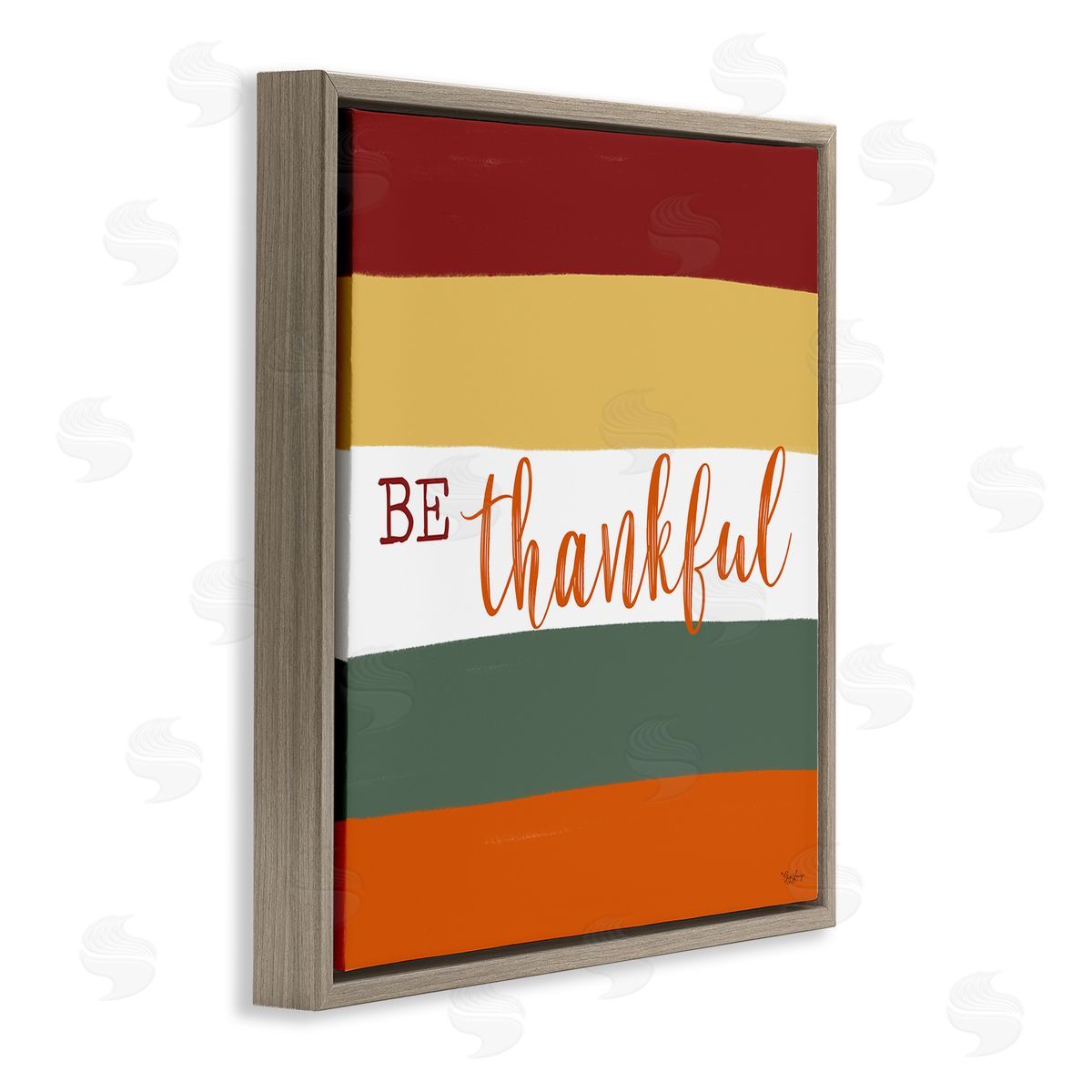 Gigi Louise Be Thankful Autumn Stripes Brown Floating Frame Canvas Wall Art Print