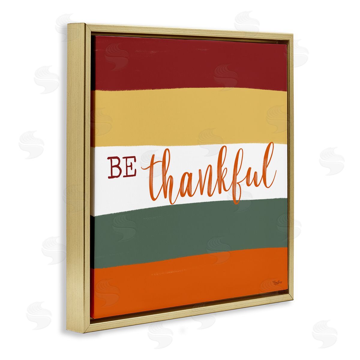 Gigi Louise Be Thankful Autumn Stripes Gold Floating Frame Canvas Wall Art Print