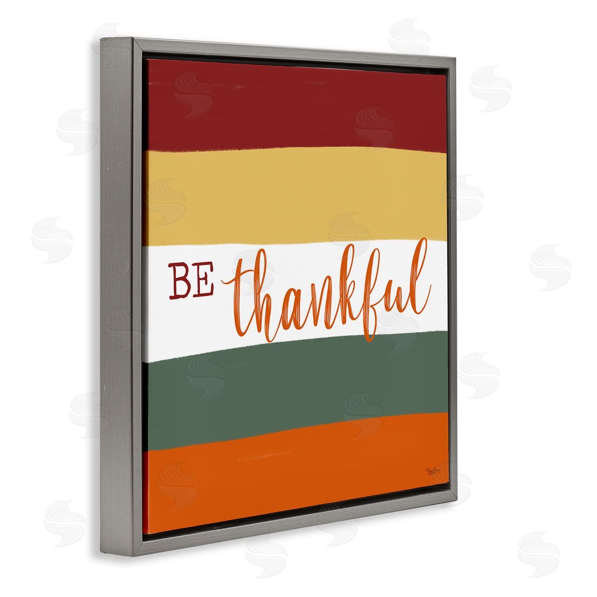 Gigi Louise Be Thankful Autumn Stripes Gray Floating Frame Canvas Wall Art Print