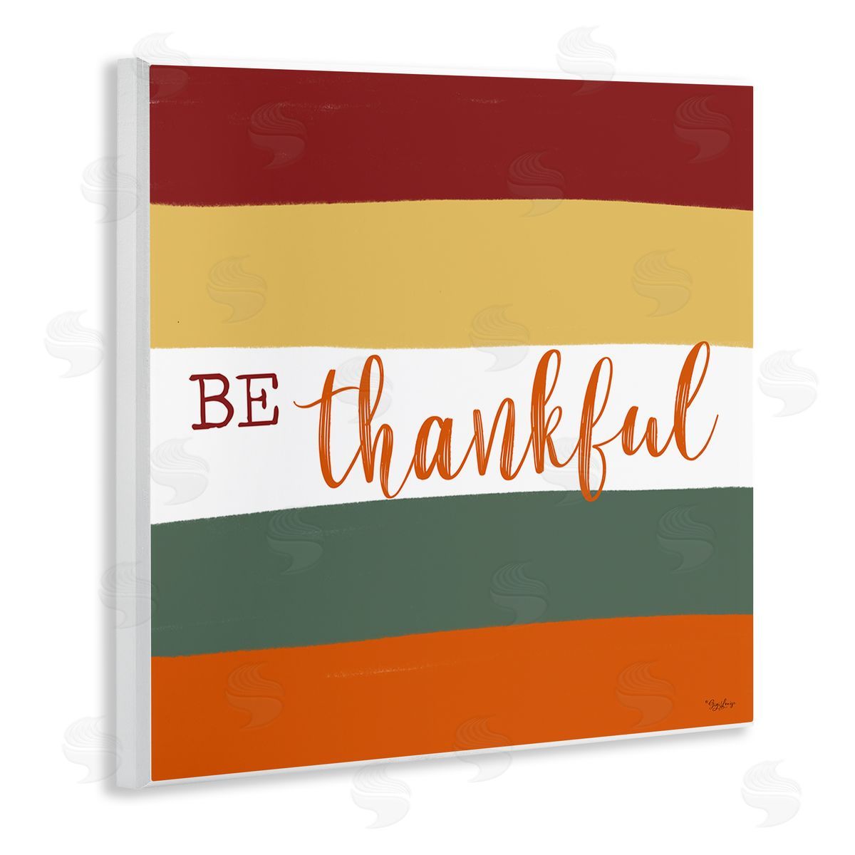 Gigi Louise Be Thankful Autumn Stripes Wooden Wall Plaque Art Print