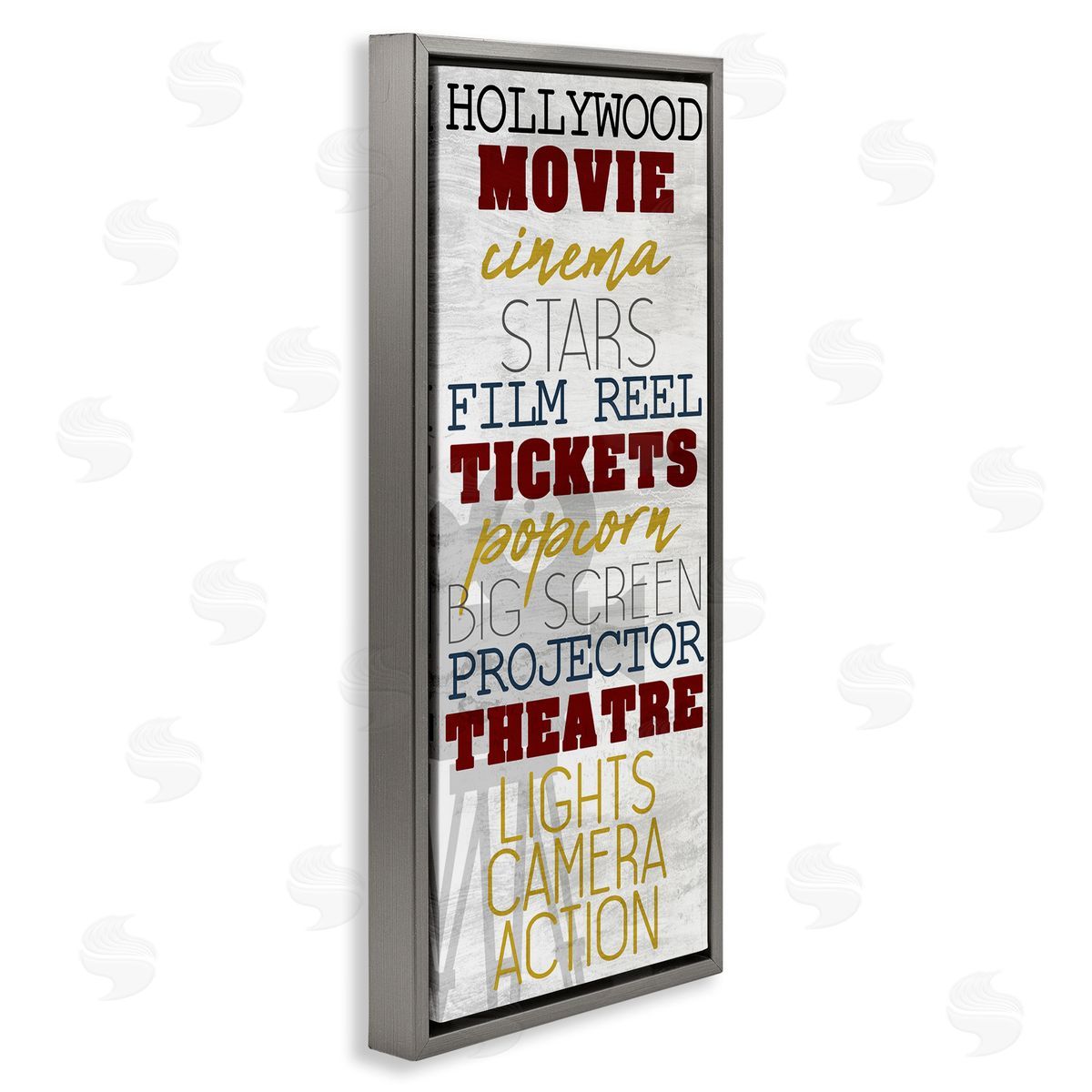 Vintage Cinema Projector Phrases Grey Floating Frame Canvas Wall Art, Home Decor by Kim Allen