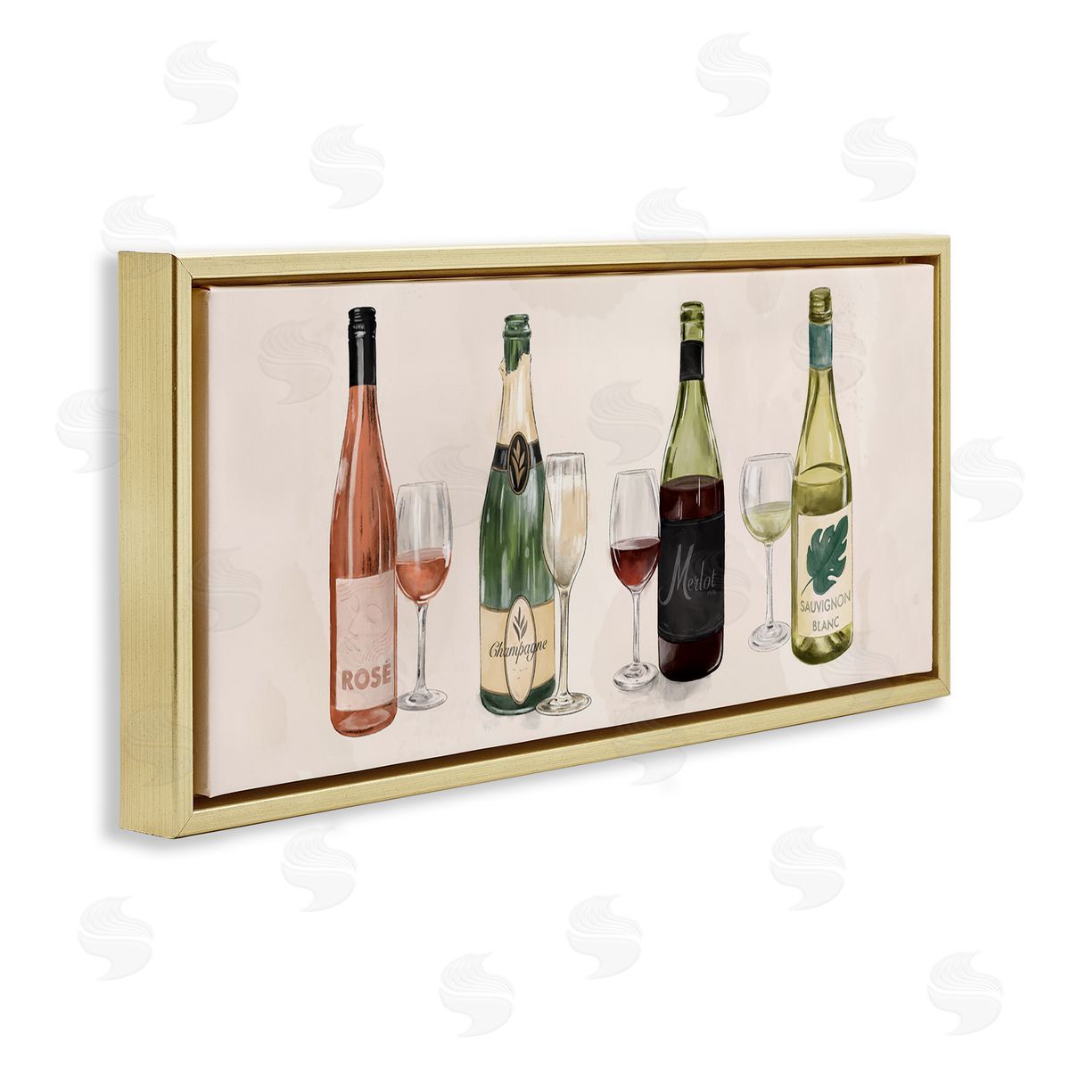 Various Wine & Champagne Bottles Gold Floating Frame Canvas Wall Art, Home Decor by The Saturday Evening Post