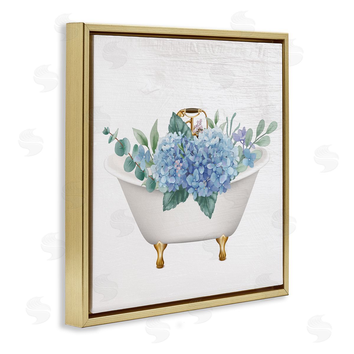 Chic Bathtub with Hydrangea Blossoms Gold Floating Frame Canvas Wall Art, Home Decor by Stupell Studio
