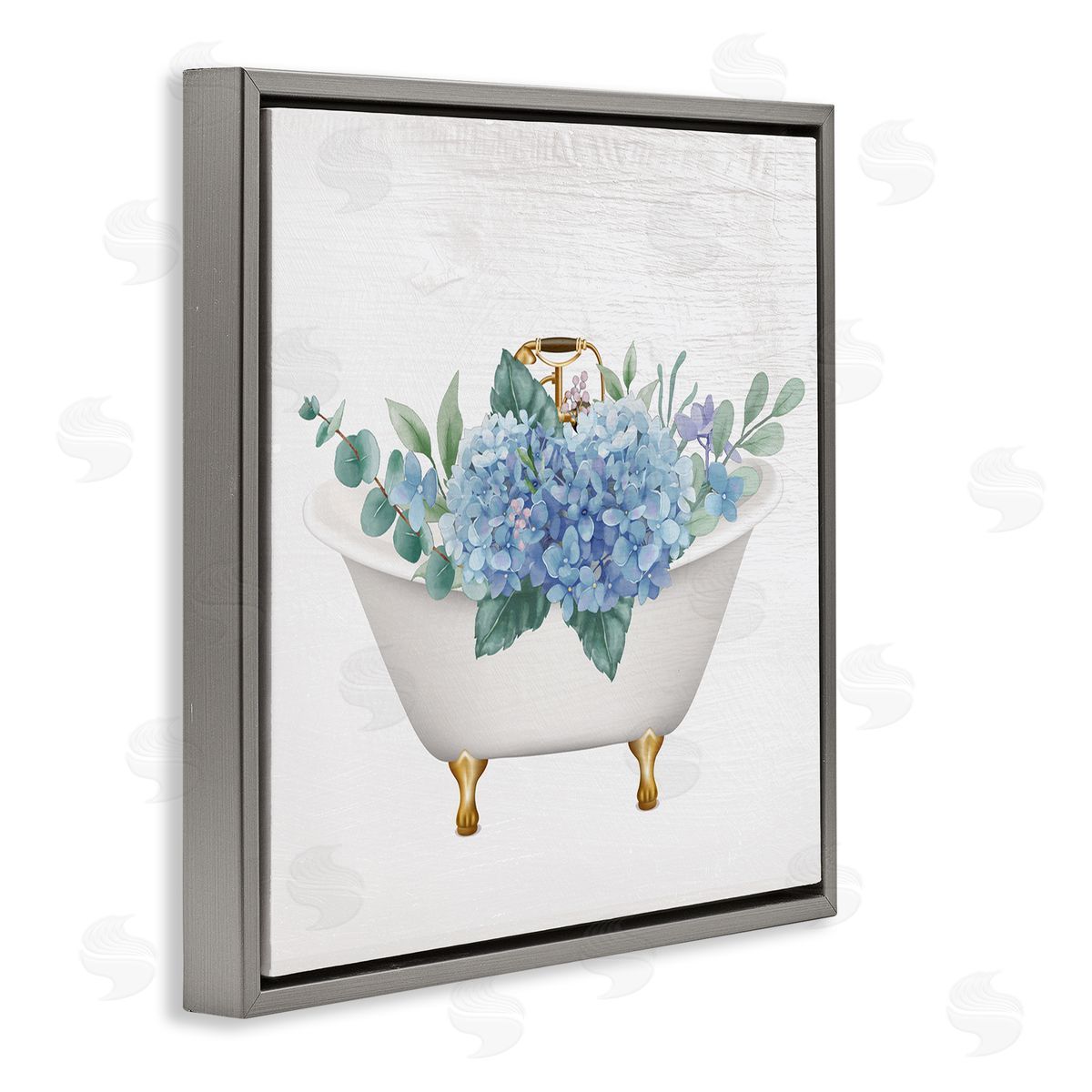 Chic Bathtub with Hydrangea Blossoms Grey Floating Frame Canvas Wall Art, Home Decor by Stupell Studio