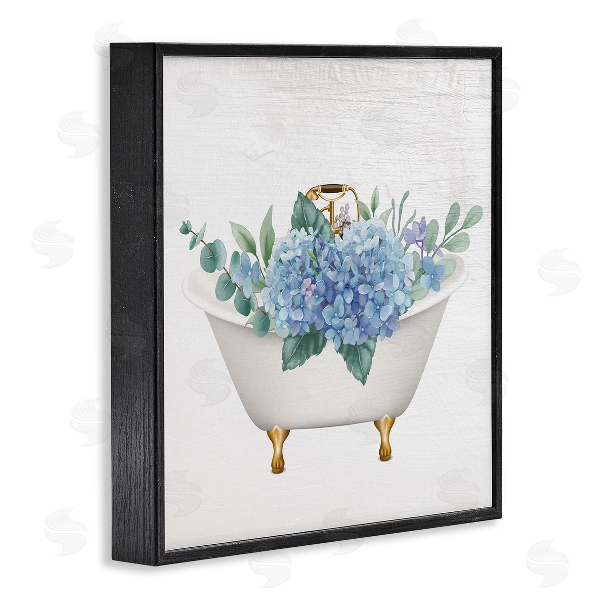 Chic Bathtub with Hydrangea Blossoms Black Frame Print Wall Art, Home Decor by Stupell Studio