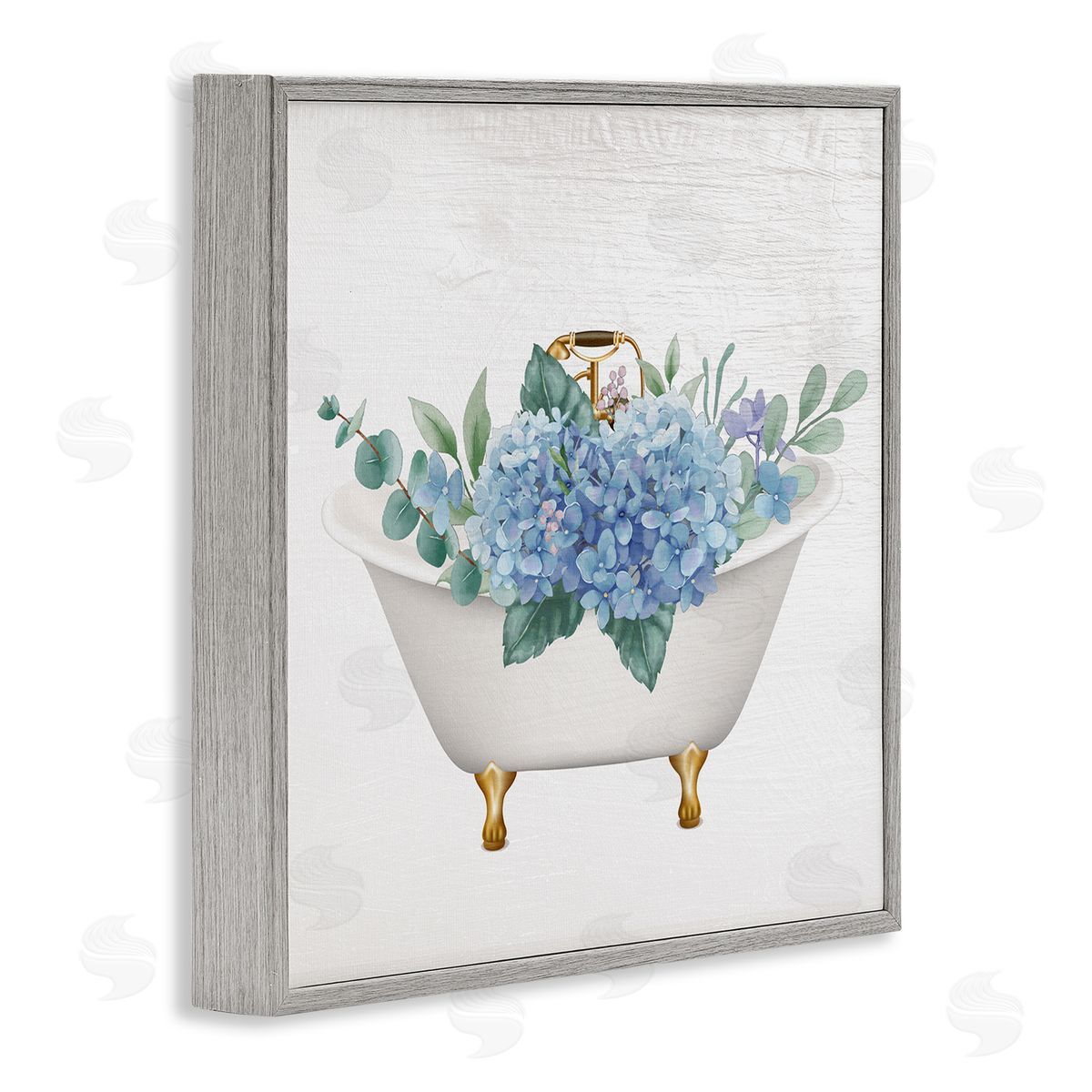 Chic Bathtub with Hydrangea Blossoms Grey Frame Print Wall Art, Home Decor by Stupell Studio