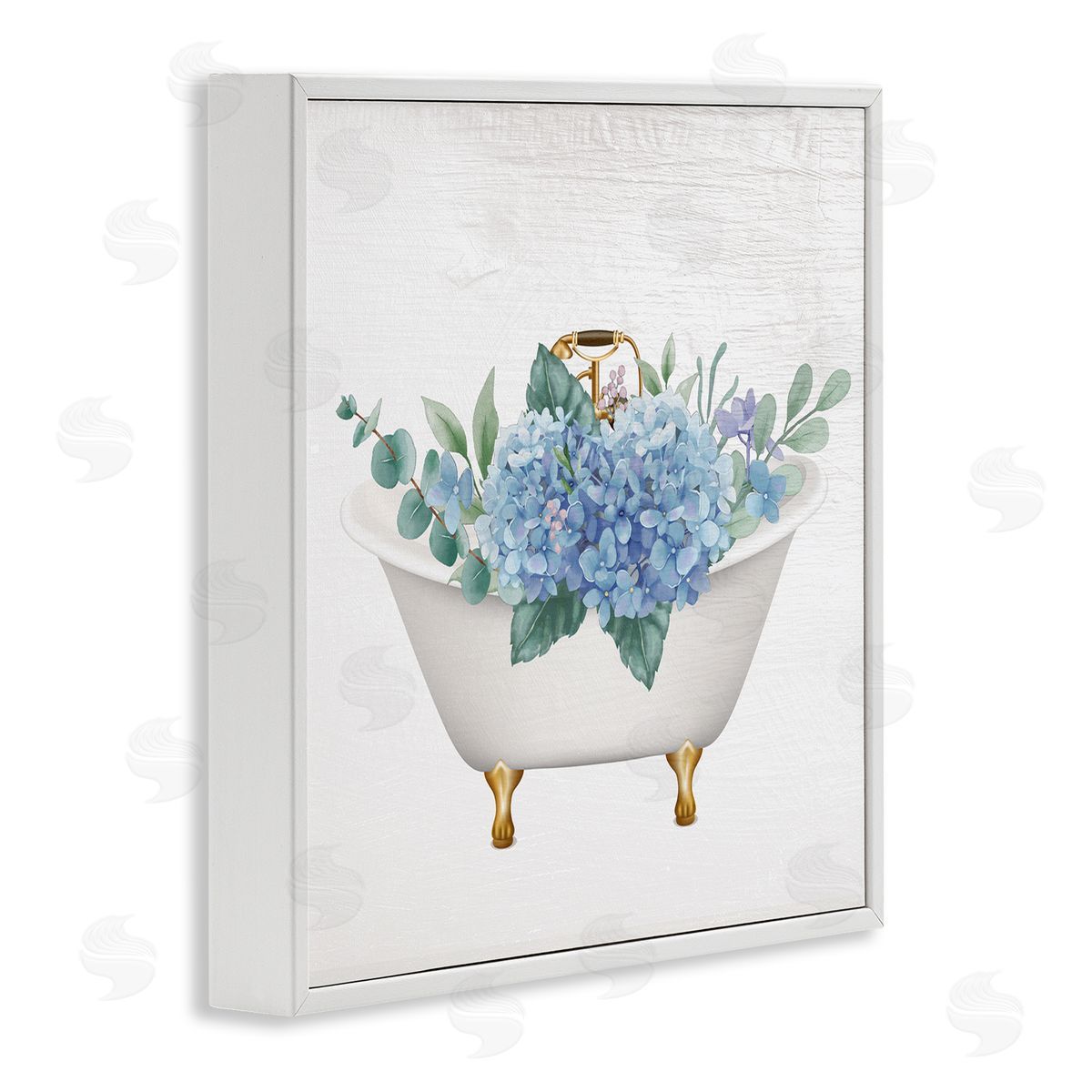 Chic Bathtub with Hydrangea Blossoms White Frame Print Wall Art, Home Decor by Stupell Studio