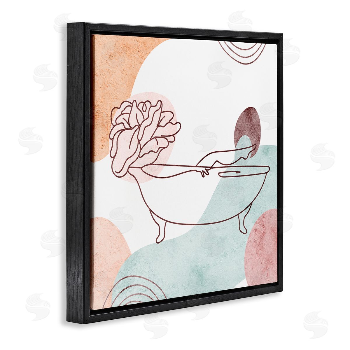 Stupell Studio Pastel Geometric Bathtub Flower Black Floating Frame Canvas Wall Art Print