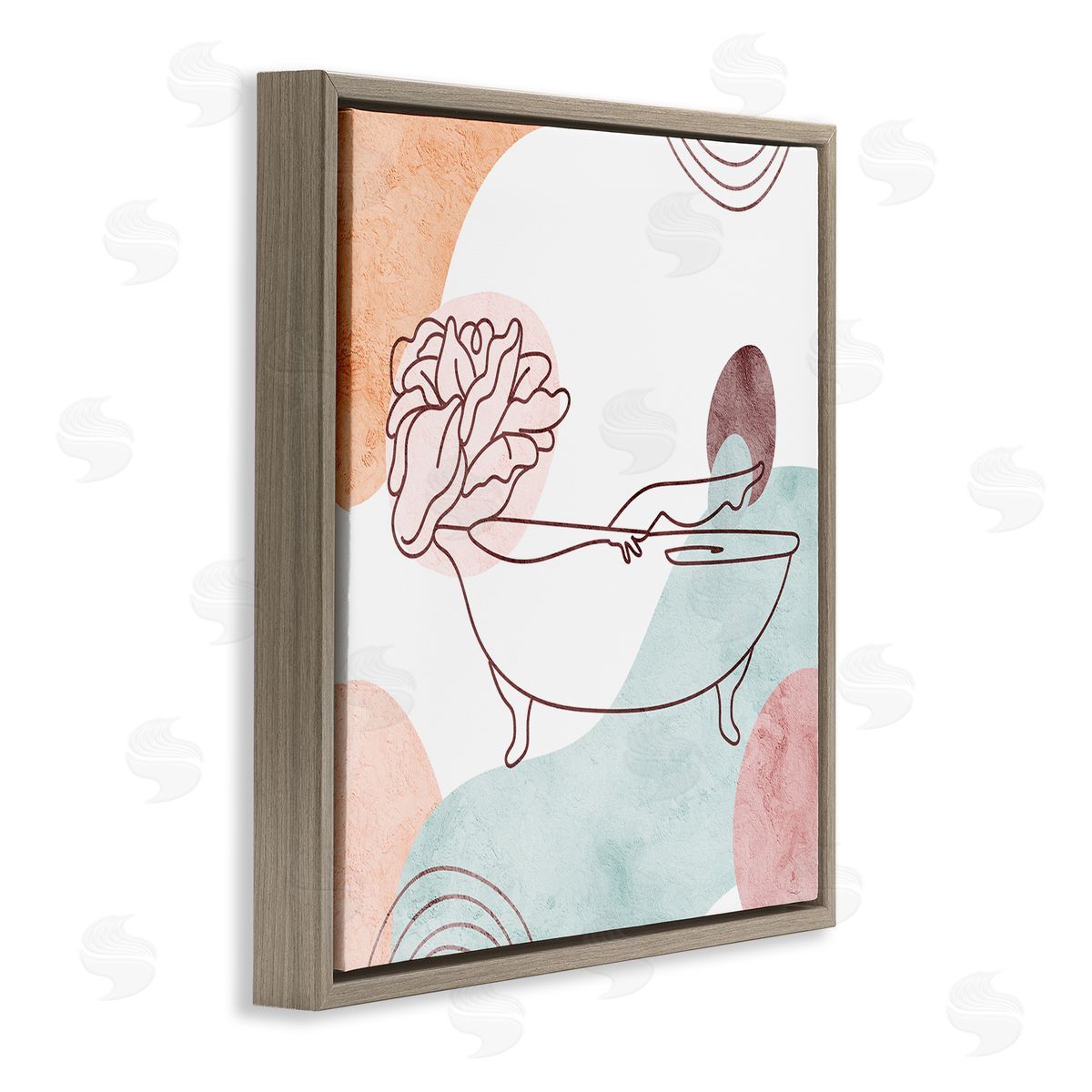 Stupell Studio Pastel Geometric Bathtub Flower Brown Floating Frame Canvas Wall Art Print