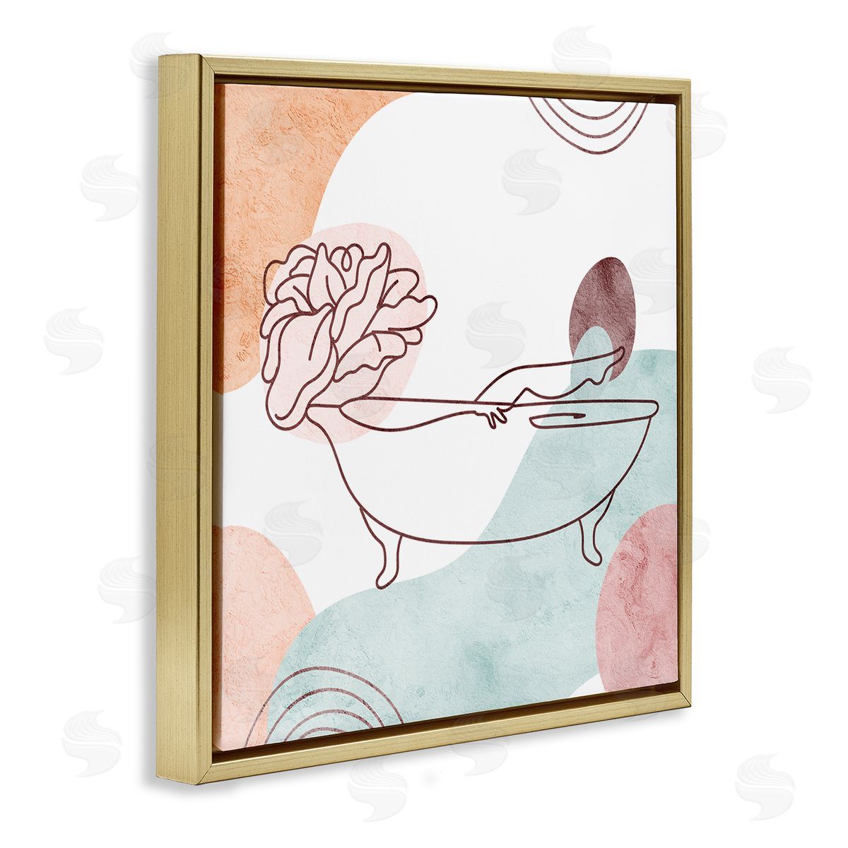 Stupell Studio Pastel Geometric Bathtub Flower Gold Floating Frame Canvas Wall Art Print