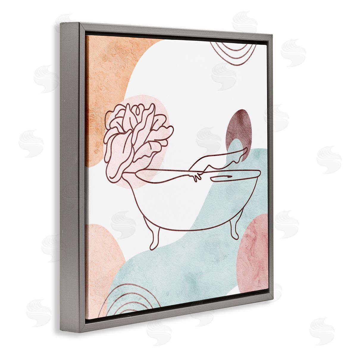 Stupell Studio Pastel Geometric Bathtub Flower Gray Floating Frame Canvas Wall Art Print