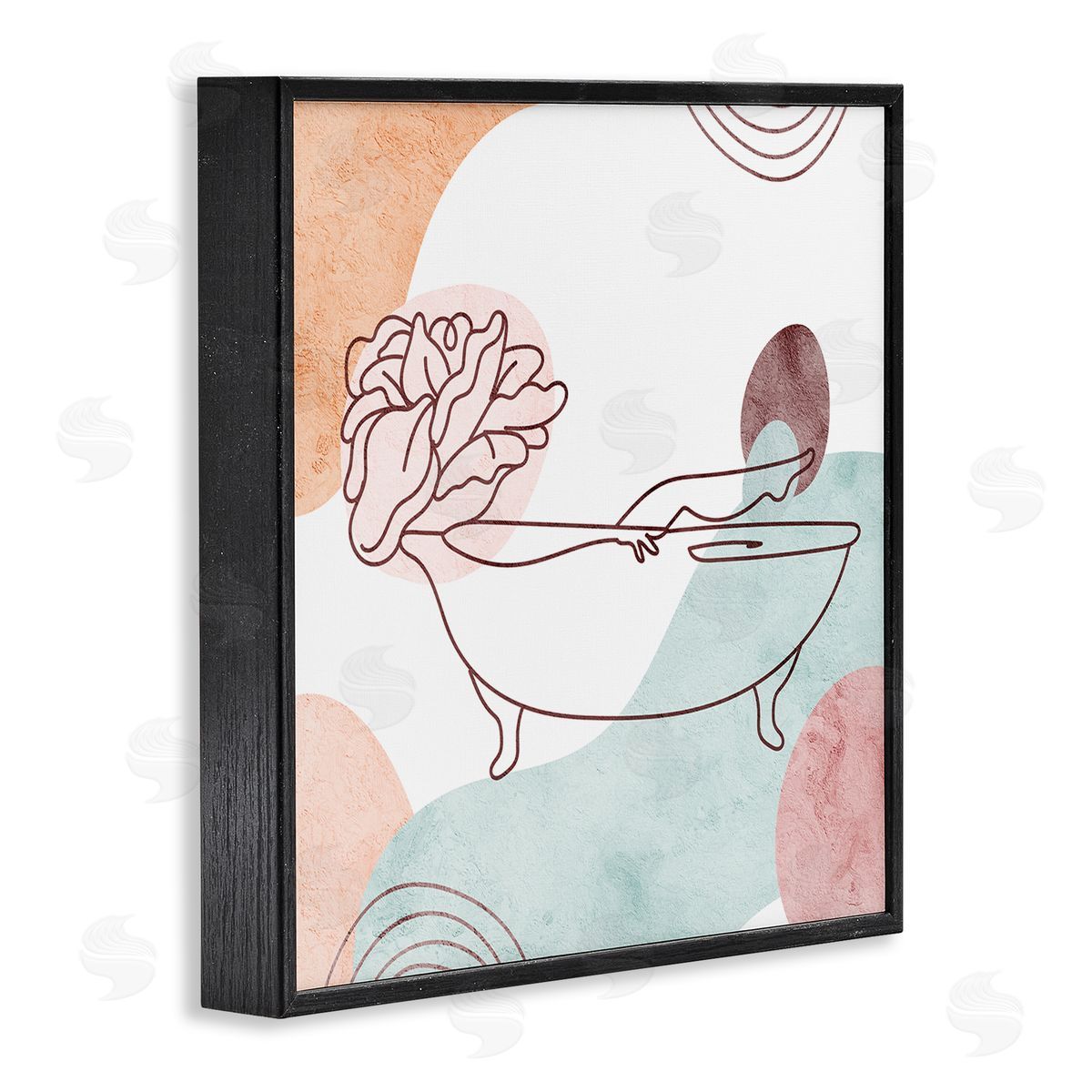 Stupell Studio Pastel Geometric Bathtub Flower Black Framed Glicee Wall Art Print