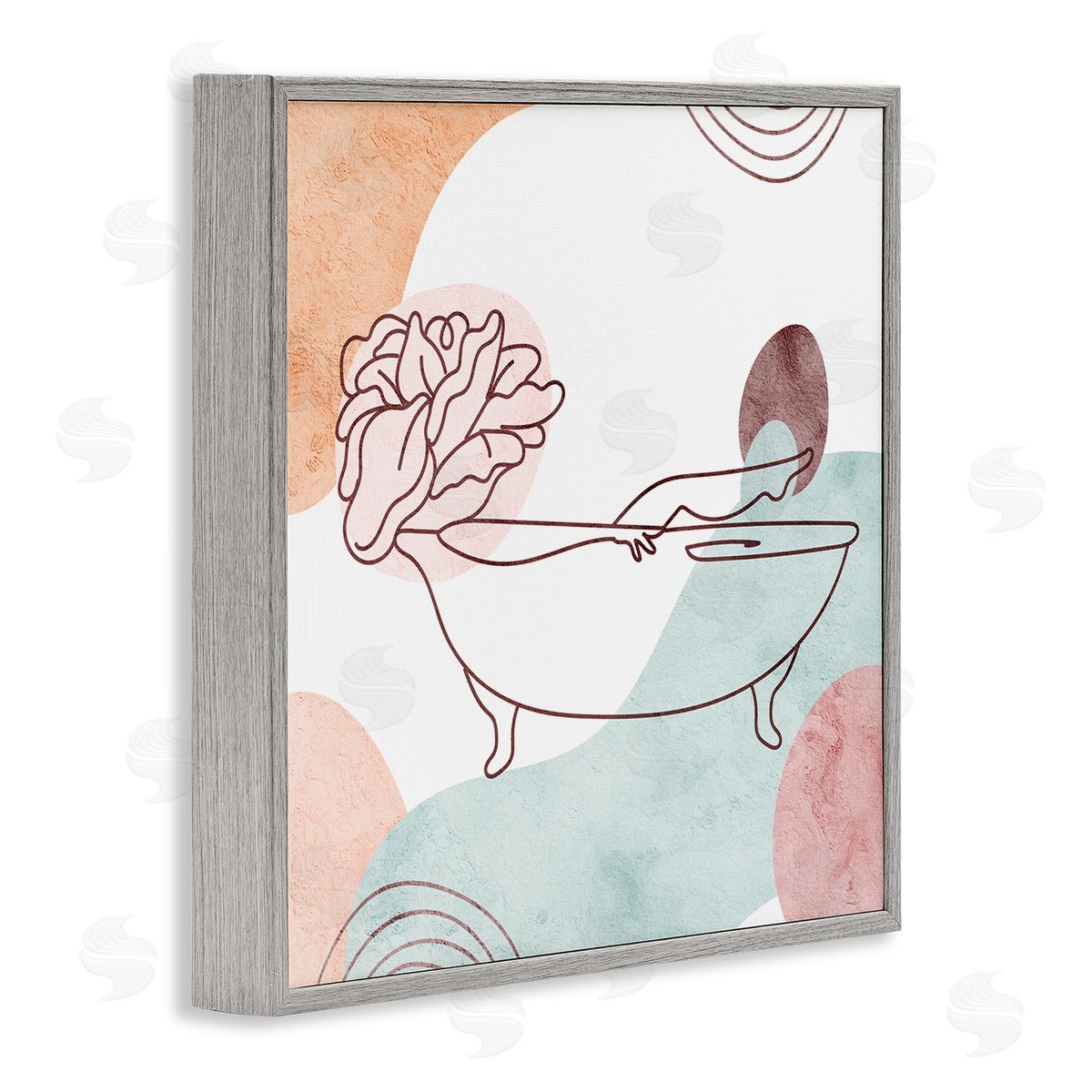 Stupell Studio Pastel Geometric Bathtub Flower Gray Framed Glicee Wall Art Print