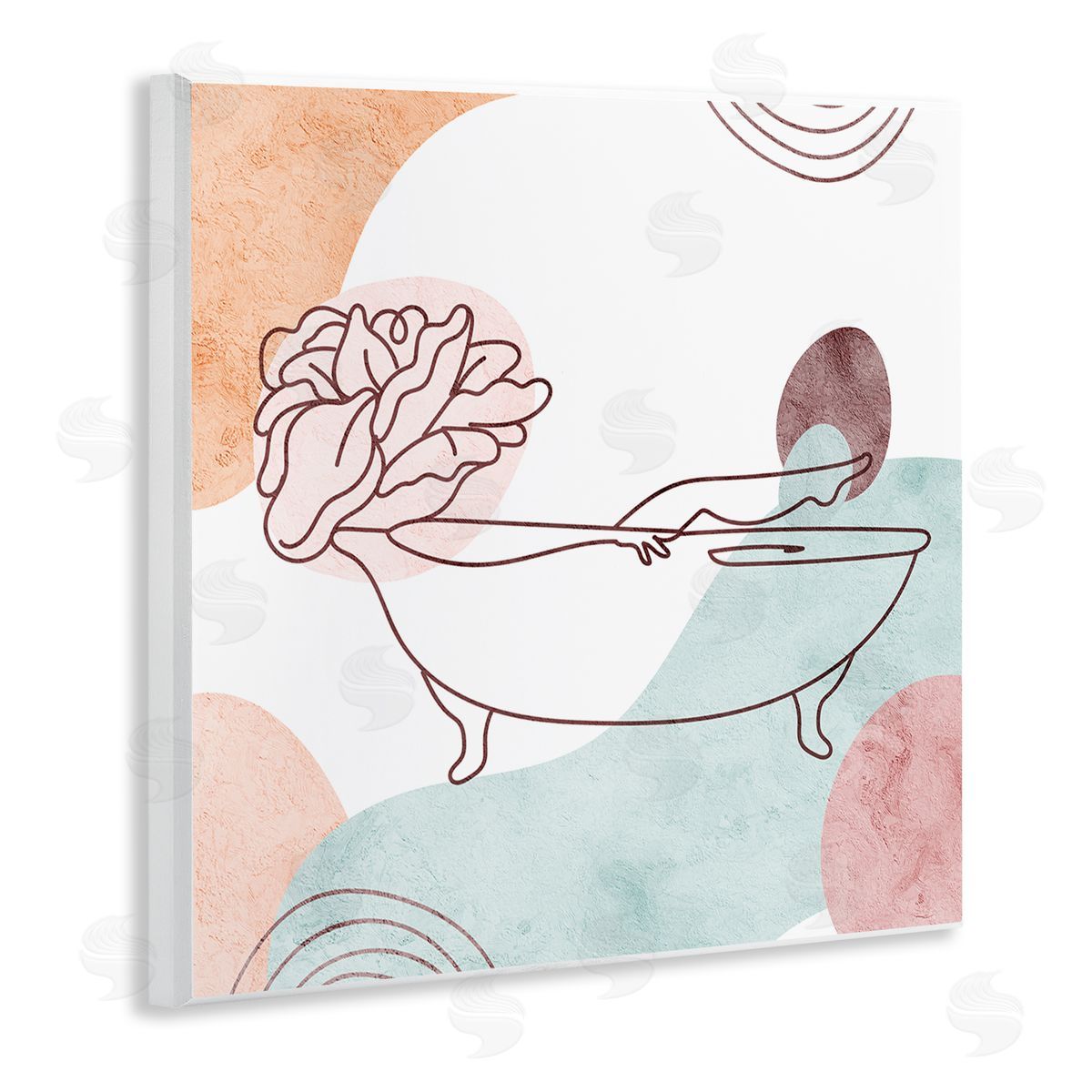 Stupell Studio Pastel Geometric Bathtub Flower Wooden Wall Plaque Art Print