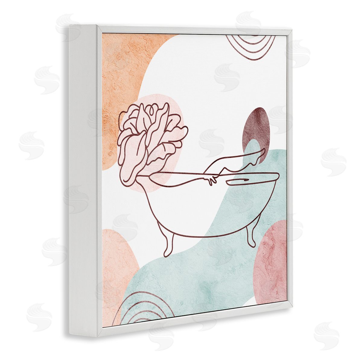 Stupell Studio Pastel Geometric Bathtub Flower White Framed Glicee Wall Art Print